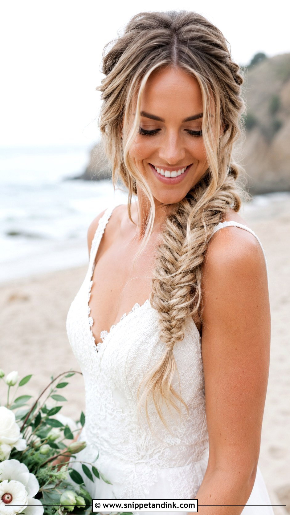 Beachy Bridal Fishtail Braid - Snippet and Ink - 20 Beachy Bridal Hair Ideas