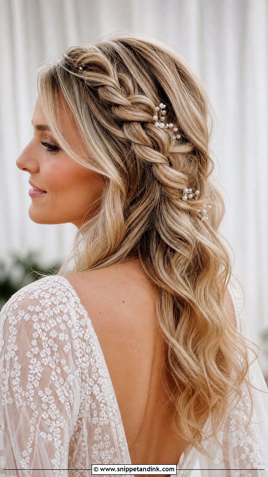 Beachy Wave Bridal Hair With Braid - Snippet and Ink - 15 Beachy Wave Bridal Hair Ideas