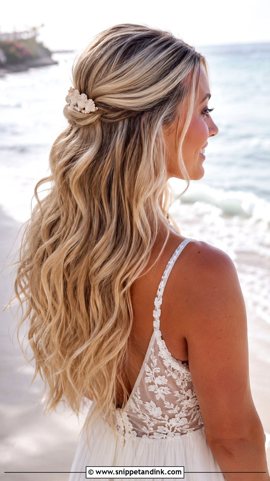 Beachy Wave Half Up - Snippet and Ink - 20 Easy Bridal Hair Ideas