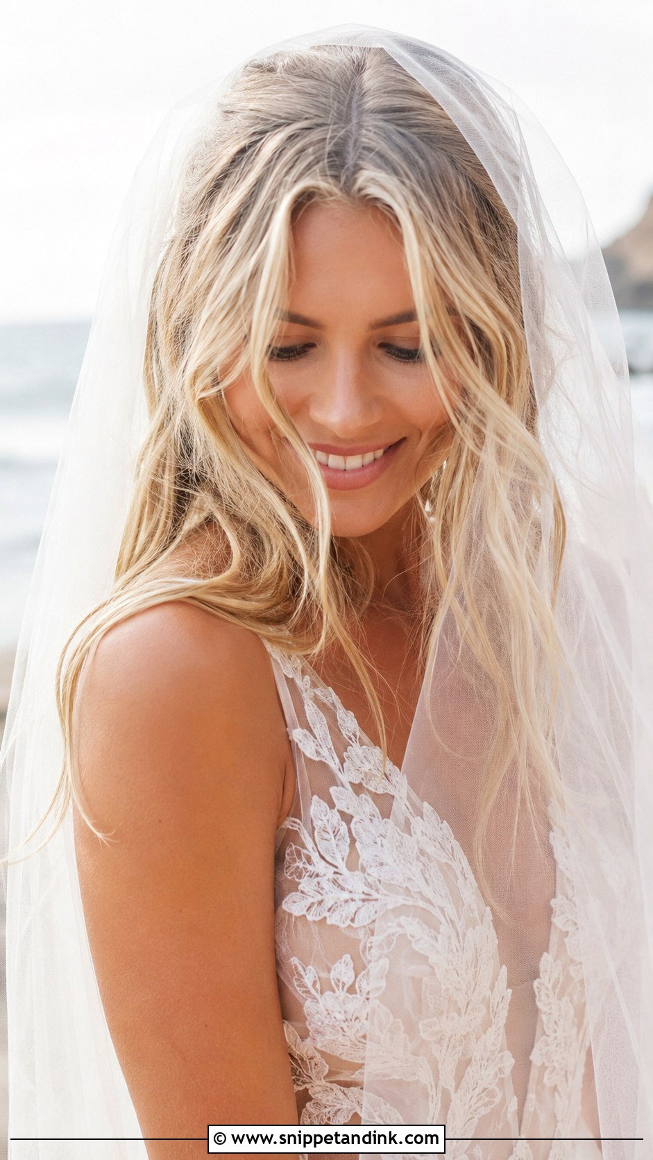 Beachy Waves With Blusher Veil - Snippet and Ink - 25 Blusher Veil with Hair Down Ideas