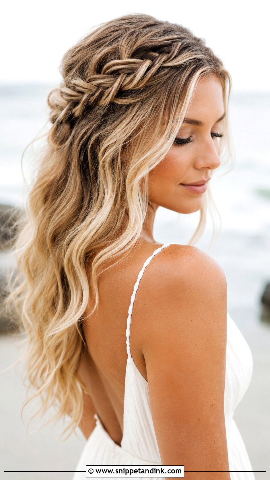 Beachy Waves With Braided Detail - Snippet and Ink - 25 Hair Down Wedding Hairstyles