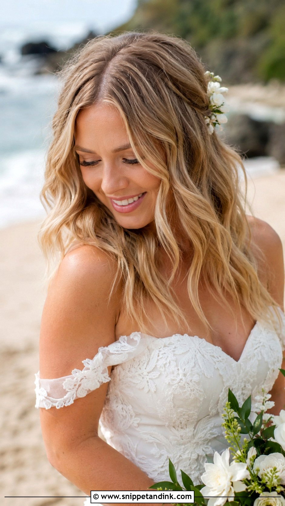 Beachy Waves With Center Part - Snippet and Ink - 30 Hairstyles for Bride