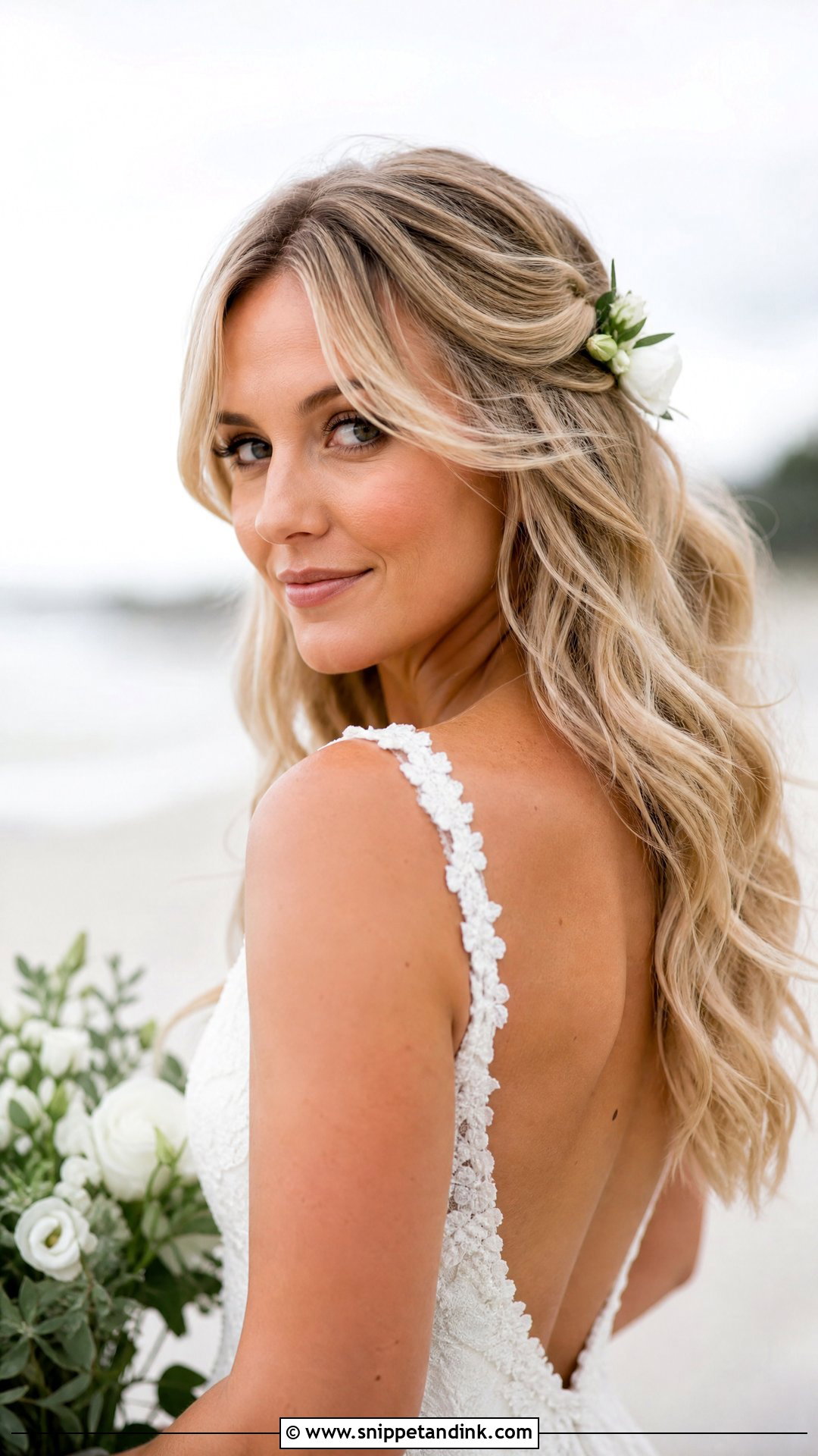 Beachy Waves With Curtain Bangs - Snippet and Ink - 20 Wedding Hairstyles for Big Foreheads