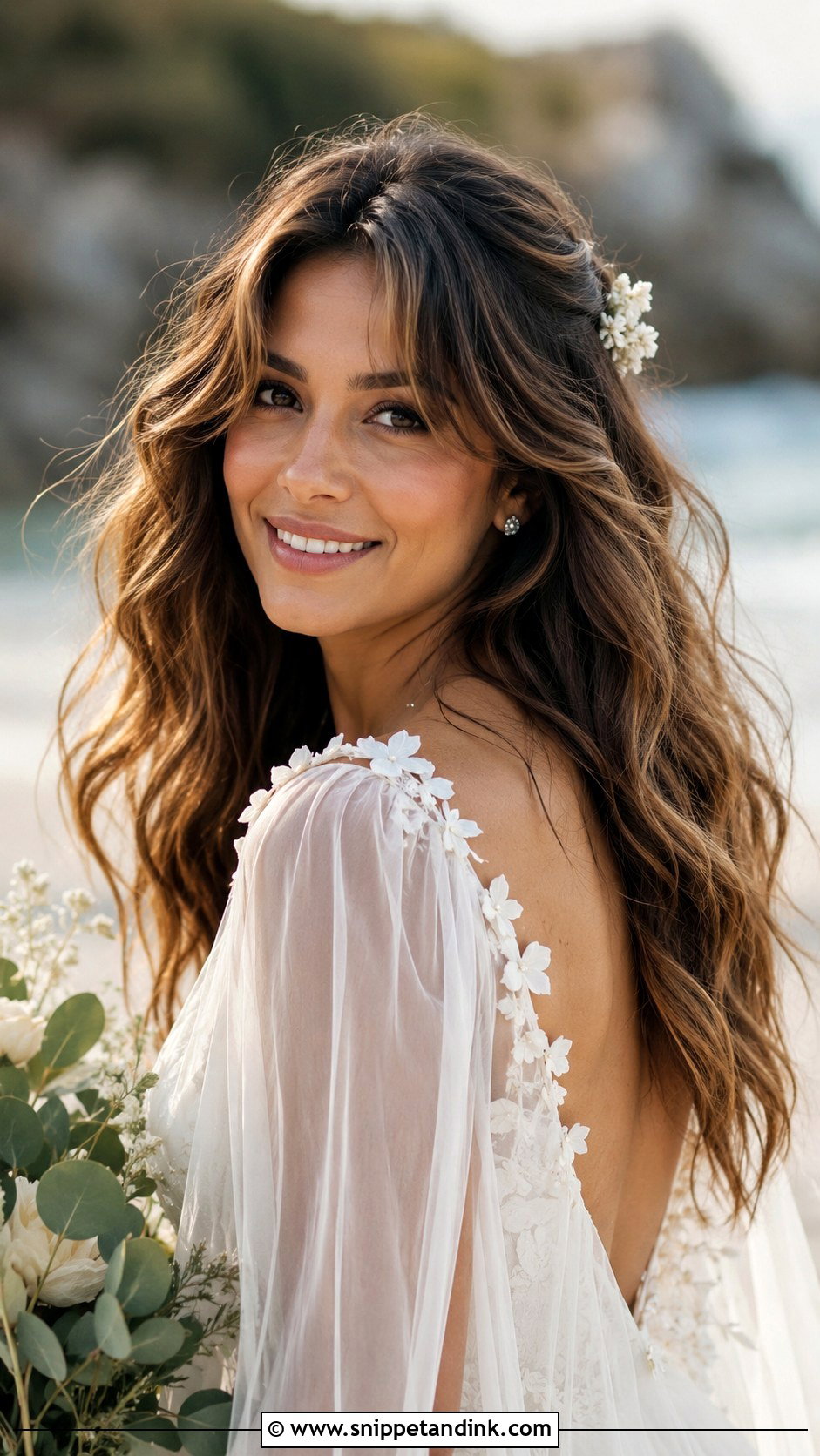 Beachy Waves With Curtain Bangs - Snippet and Ink - 20 Hairstyles with Bangs for Wedding