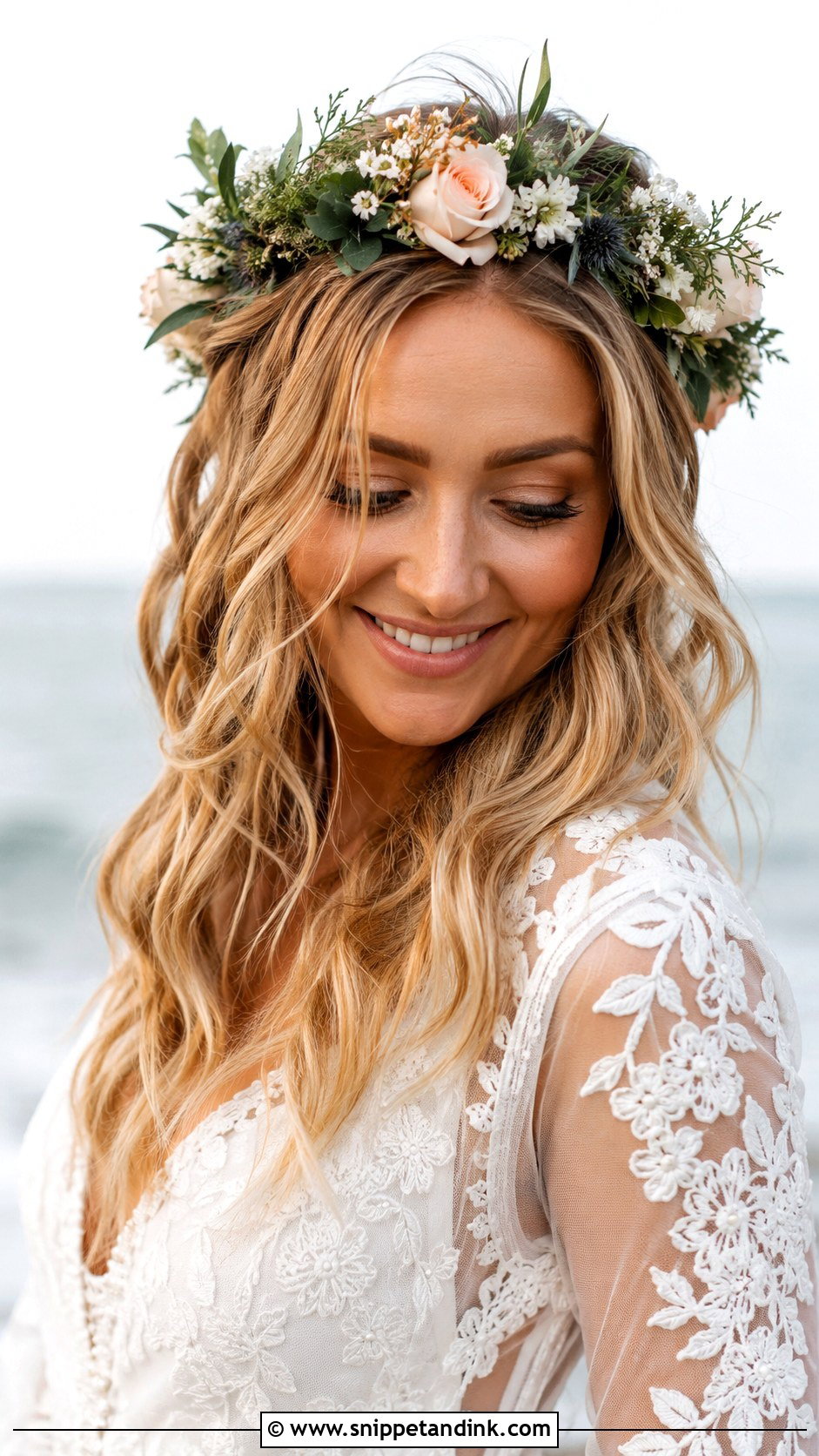 Beachy Waves With Flower Crown - Snippet and Ink - 20 Short Hair Dos for Wedding Ideas