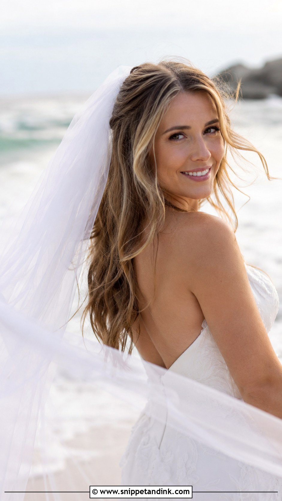 Beachy Waves With Veil - Snippet and Ink - 30 Beach Wedding Hair Ideas