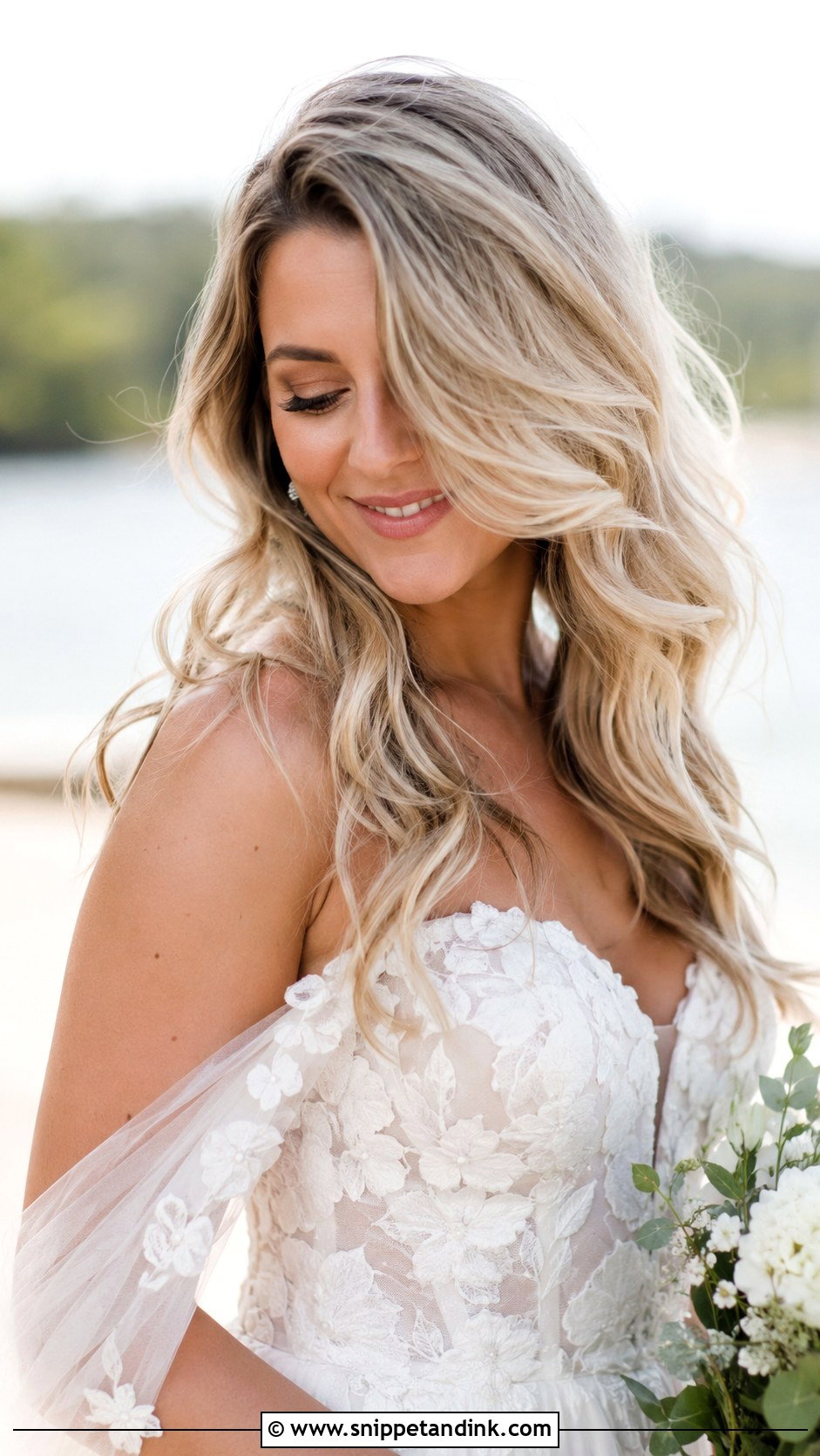 Beachy Waves With a Deep Side Part - Snippet and Ink - 25 Messy Bride Hairstyles