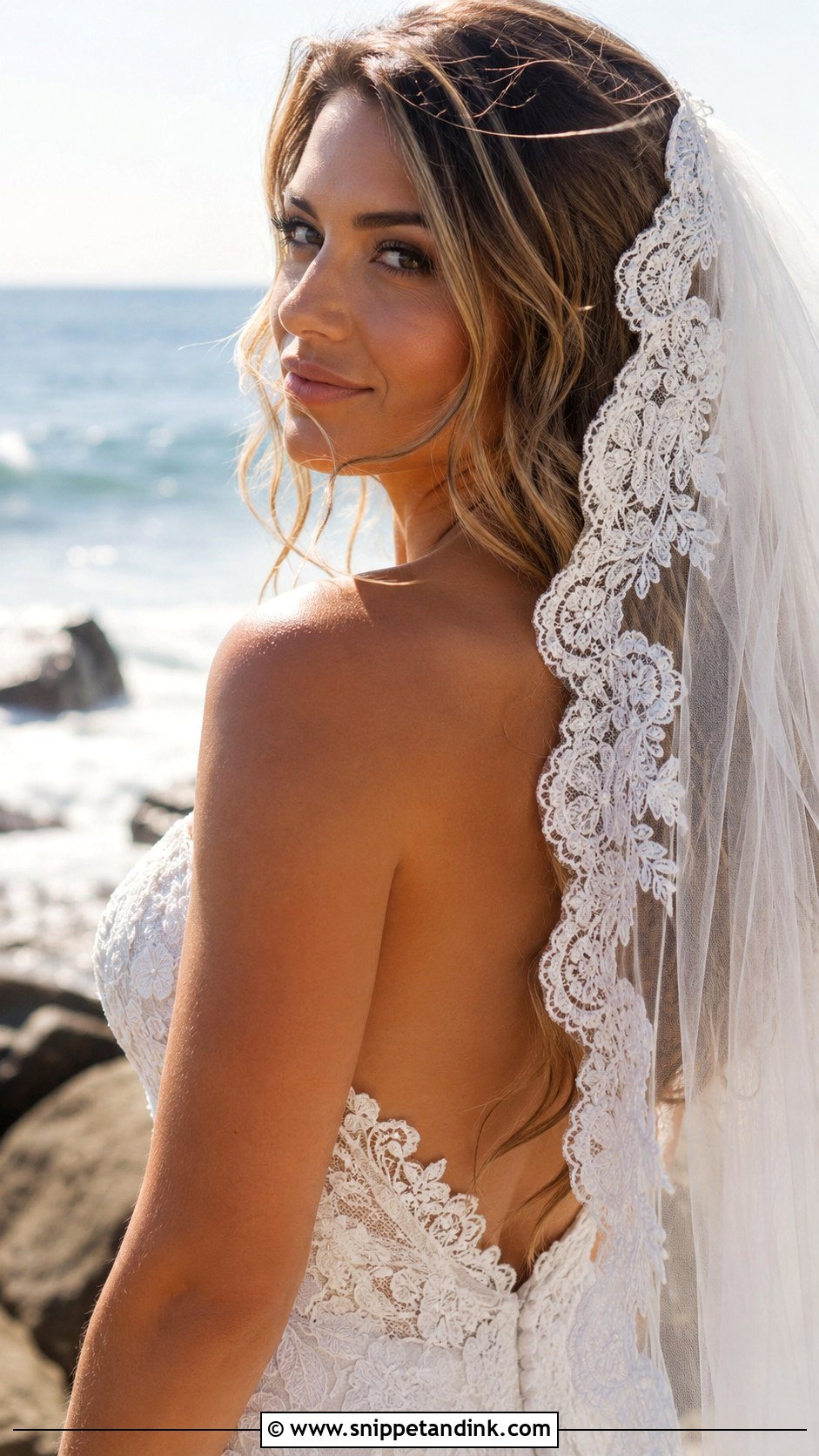 Beachy Waves With a Mantilla Veil - Snippet and Ink - 25 Veil Hair Down Ideas