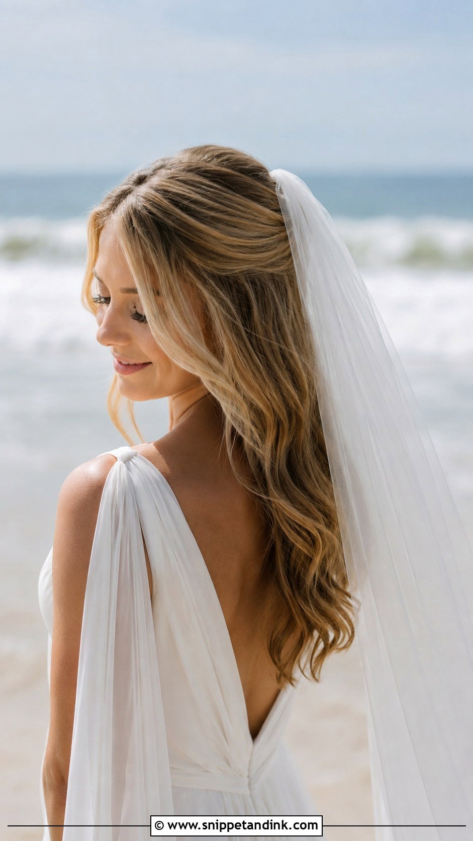 Beachy Waves With a Veil - Snippet and Ink - 25 Beach Bridal Hair Ideas