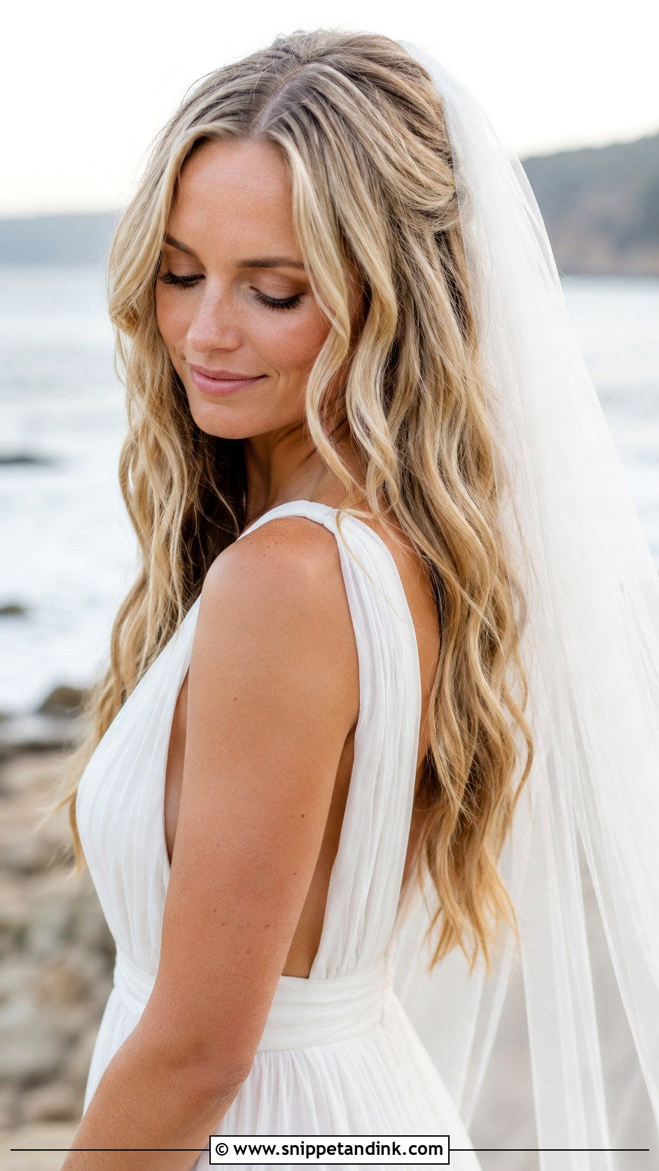 Beachy Waves with Cathedral Veil - Snippet and Ink - 25 Cathedral Veil with Hair Down Ideas