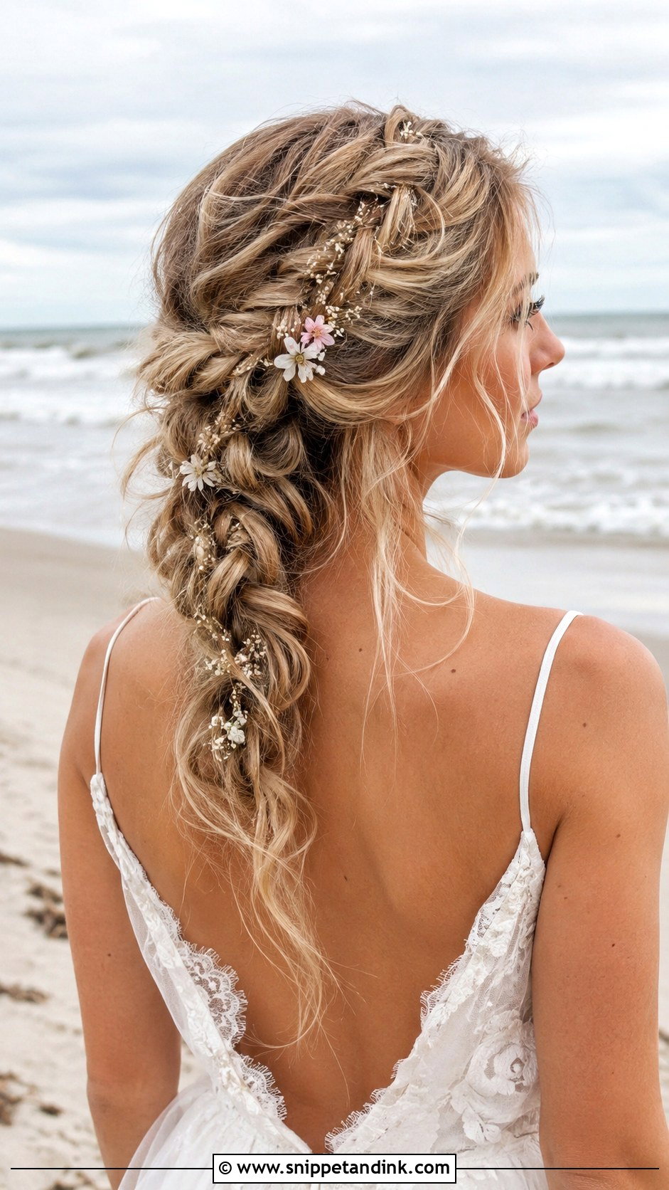 Beachy Waves with Side Braid - Snippet and Ink - 30 Classy Wedding Hair Down Ideas