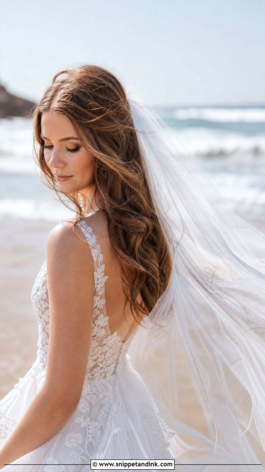 Beachy Waves with Veil for Brides - Snippet and Ink - 20 Beach Bride Hair Ideas