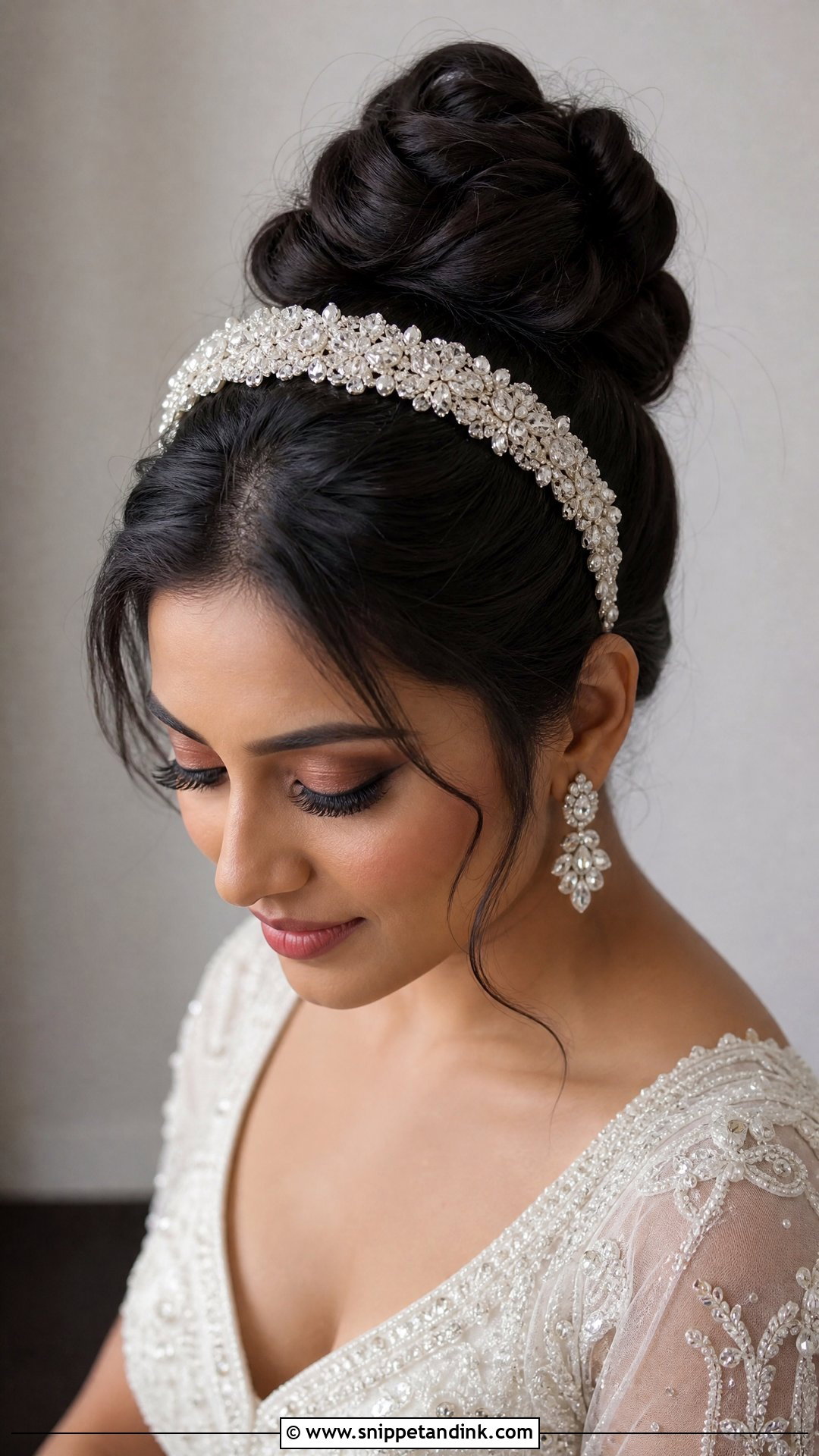 Beaded Bridal Hair Band With High Bun - Snippet and Ink - 15 Bridal Hair Bands