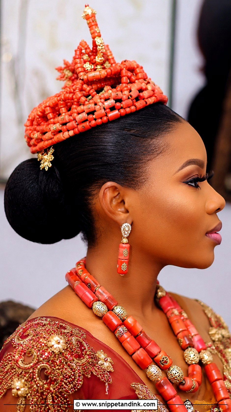 Beaded Crown Over Low Bun - Snippet and Ink - 20 Igbo Bride Hairstyles