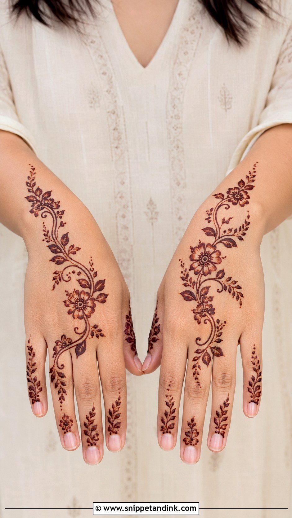 Beginner Flower Vine Mehndi Design - Snippet and Ink - 35 Mehndi Designs for Beginners