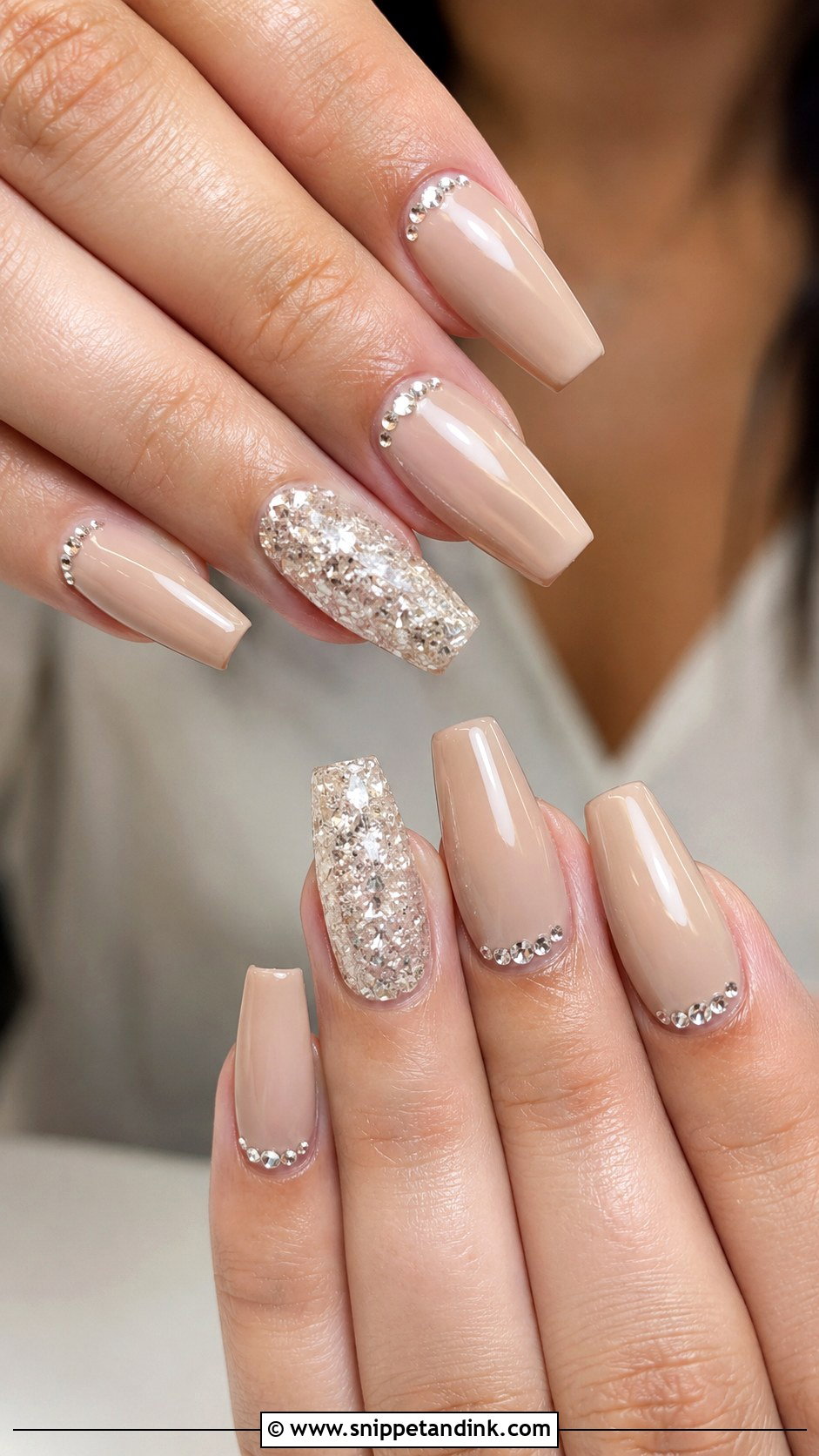 Beige Rhinestone Wedding Nails - Snippet and Ink - 20 Beige Wedding Nails