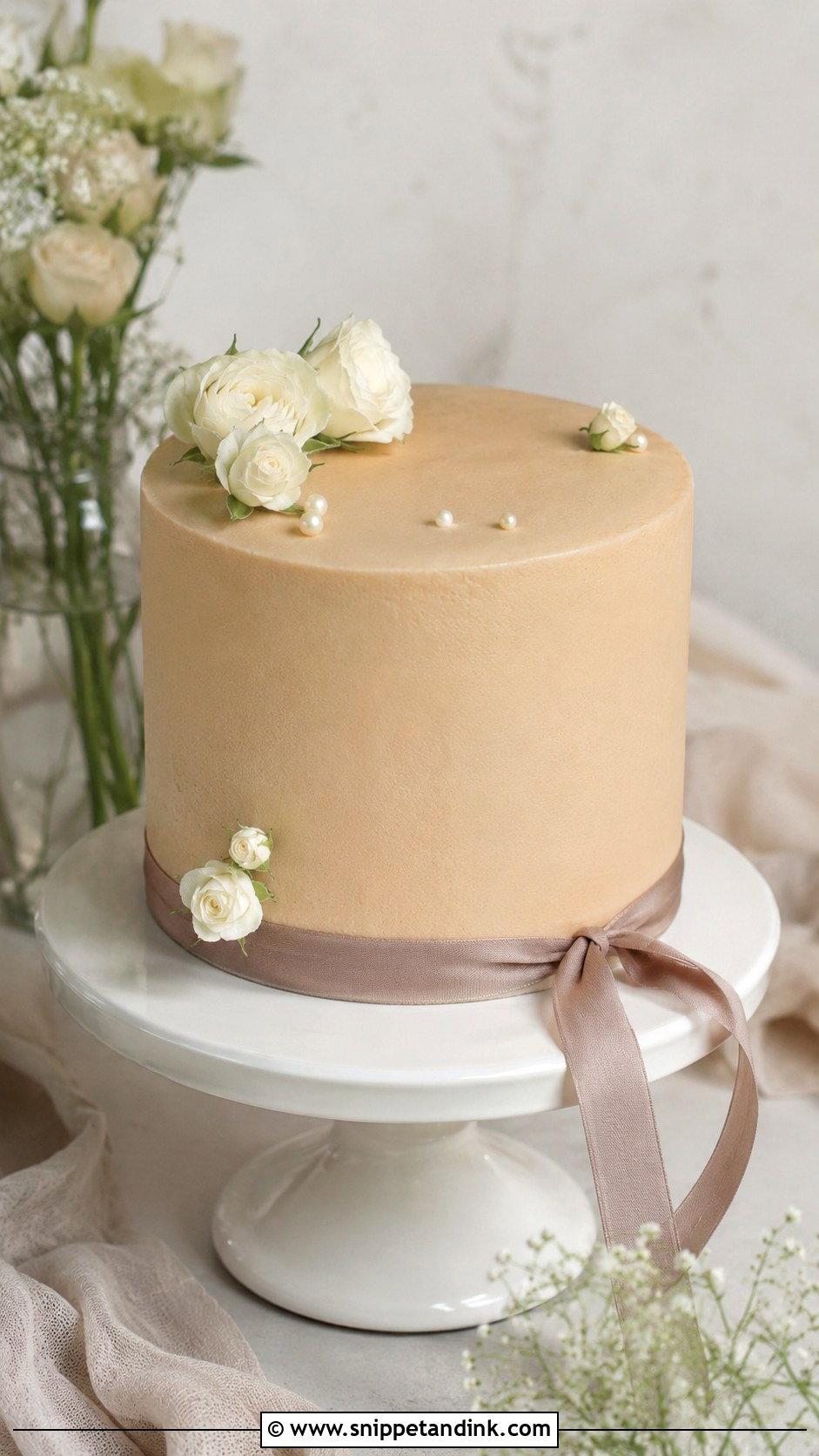 Beige Single Tier Wedding Cake - Snippet and Ink - 20 Simple Beige Wedding Cake Ideas