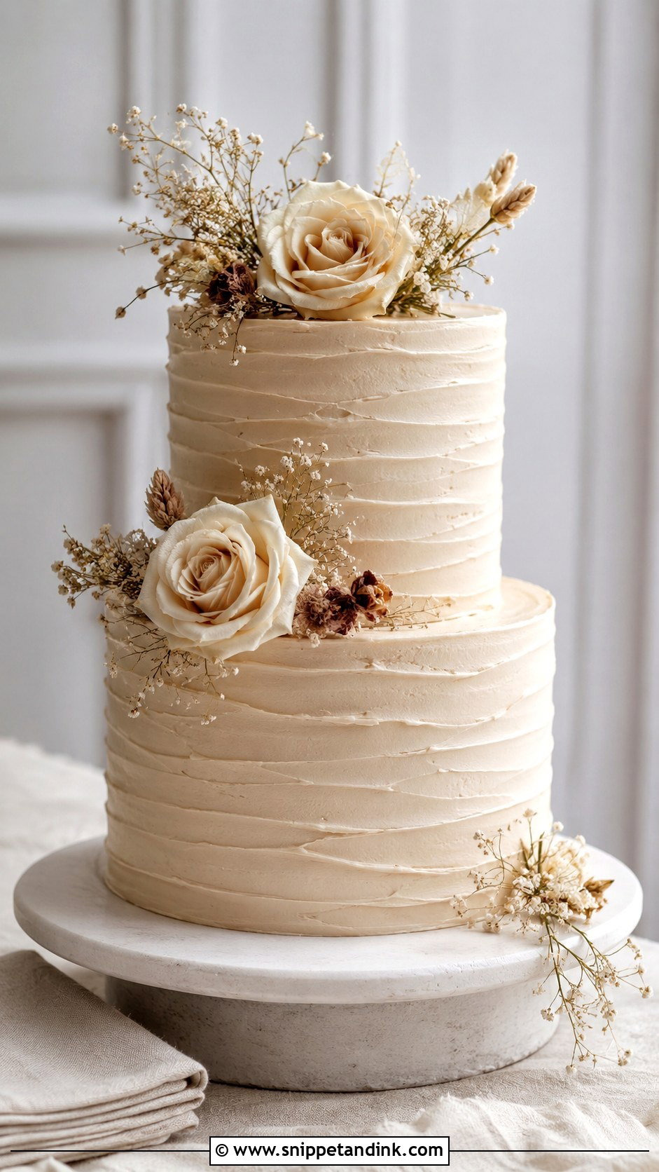 Beige Textured Buttercream Wedding Cake - Snippet and Ink - 20 Simple Beige Wedding Cake Ideas