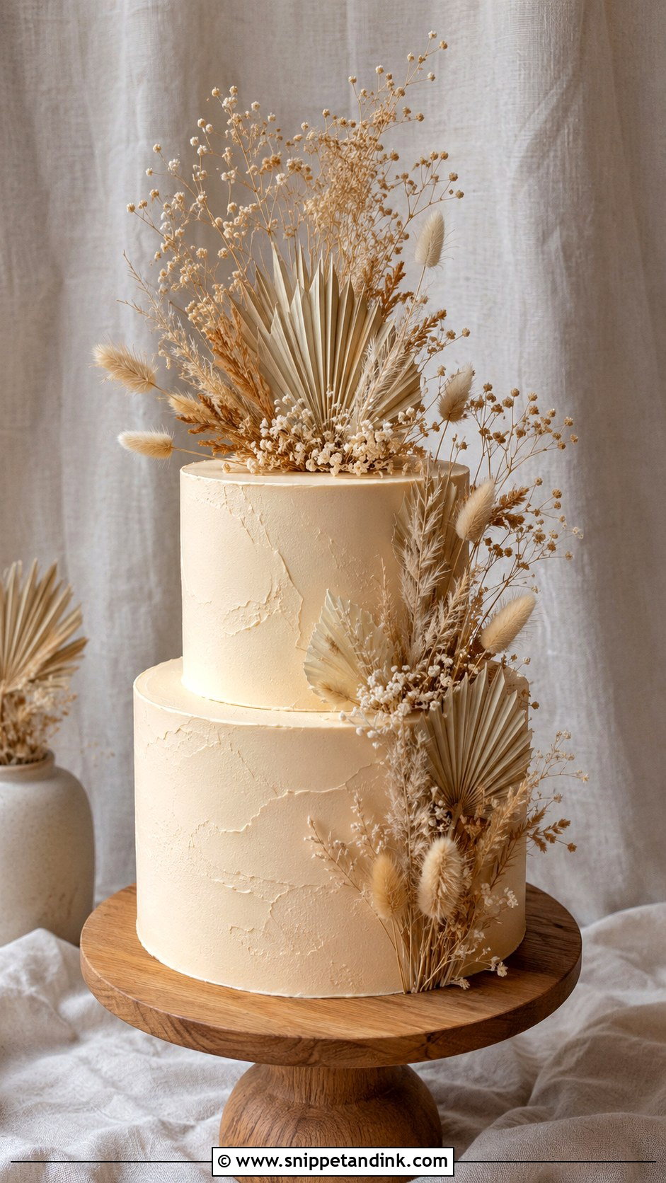 Beige Wedding Cake With Dried Flowers - Snippet and Ink - 20 Simple Beige Wedding Cake Ideas