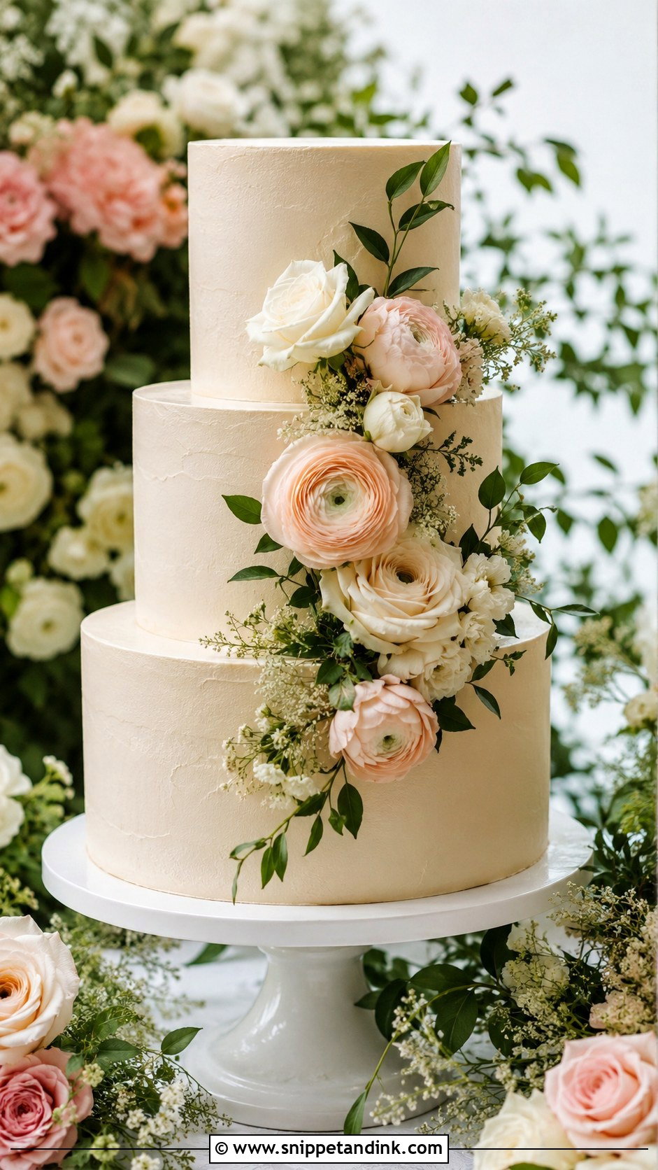 Beige Wedding Cake With Fresh Flowers - Snippet and Ink - 20 Simple Beige Wedding Cake Ideas