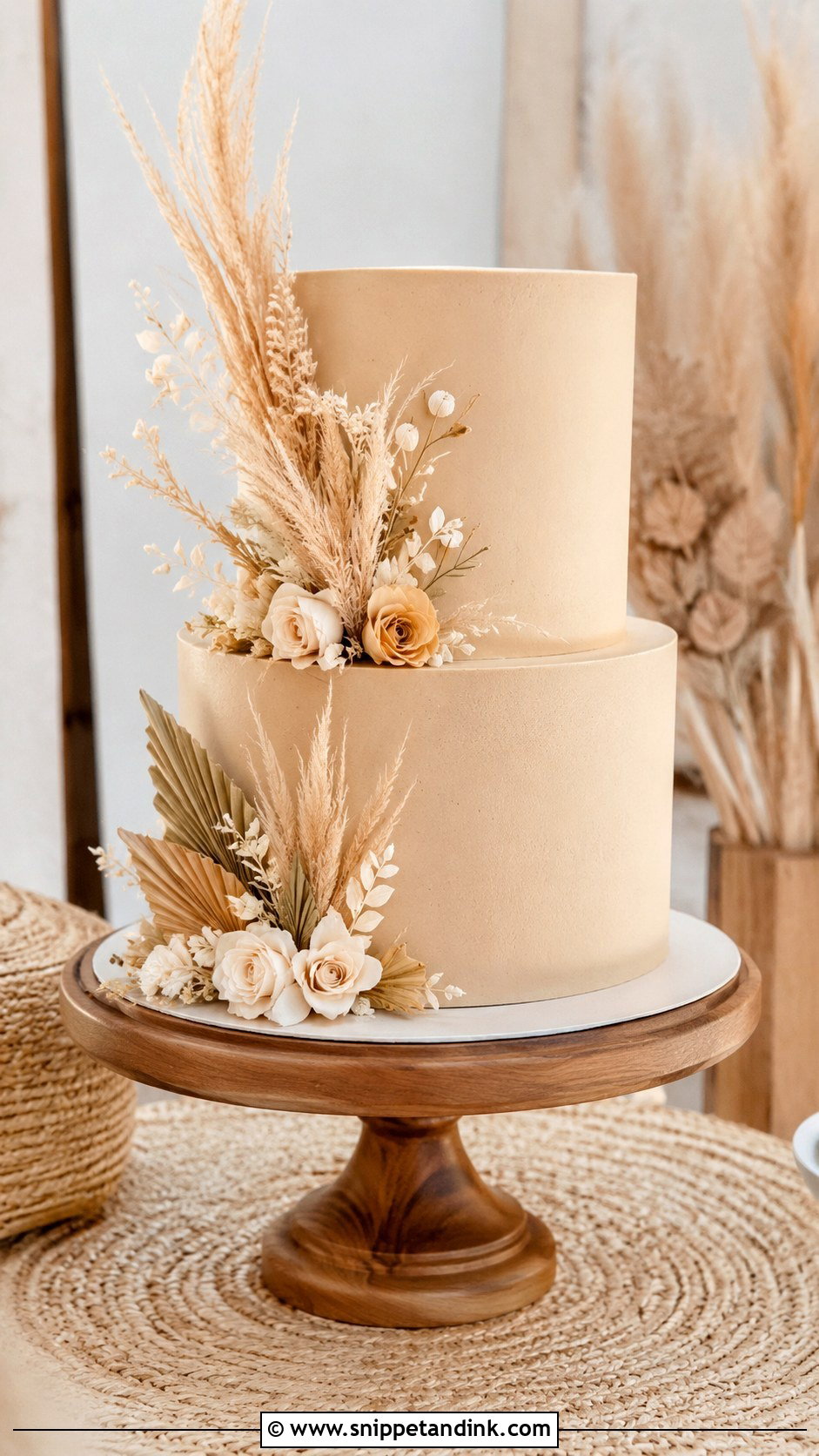Beige Wedding Cake With Pampas Grass - Snippet and Ink - 20 Simple Beige Wedding Cake Ideas