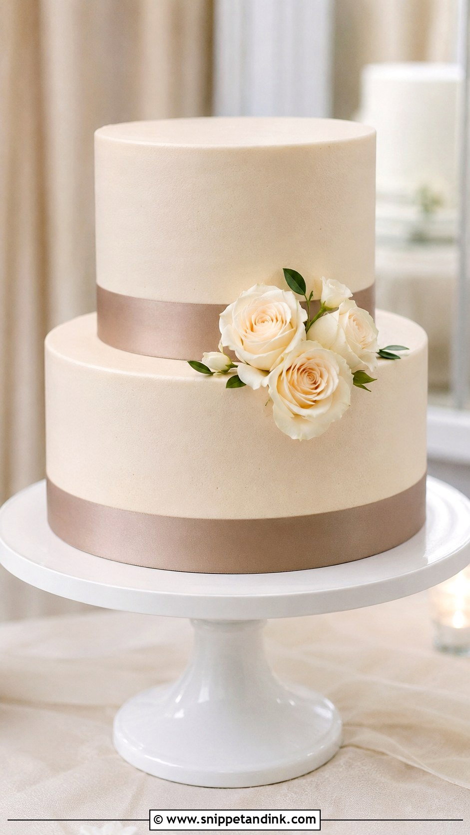 Beige Wedding Cake With Ribbon - Snippet and Ink - 20 Simple Beige Wedding Cake Ideas