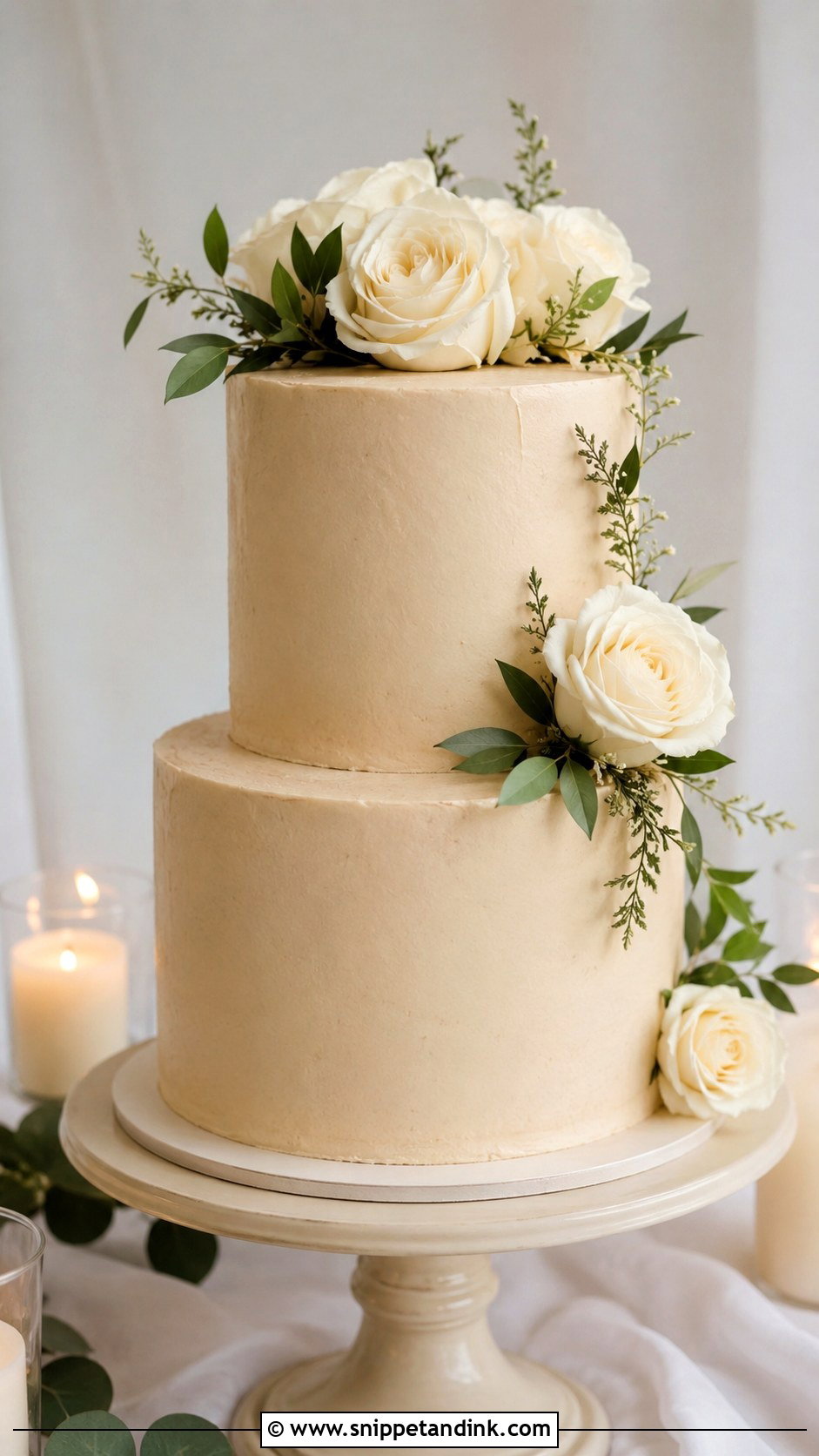 Beige Wedding Cake With White Roses - Snippet and Ink - 20 Simple Beige Wedding Cake Ideas