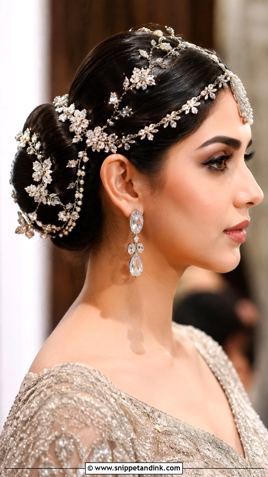 Bejeweled Bun With Crystal Vines - Snippet and Ink - 20 Hindu Bridal Hairstyles