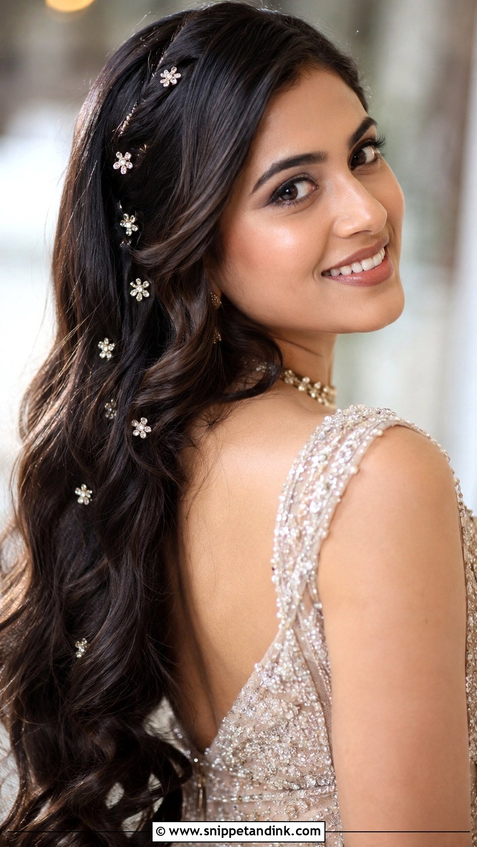 Bejewelled Open Hair - Snippet and Ink - 20 Indian Bridal Hairstyle Ideas