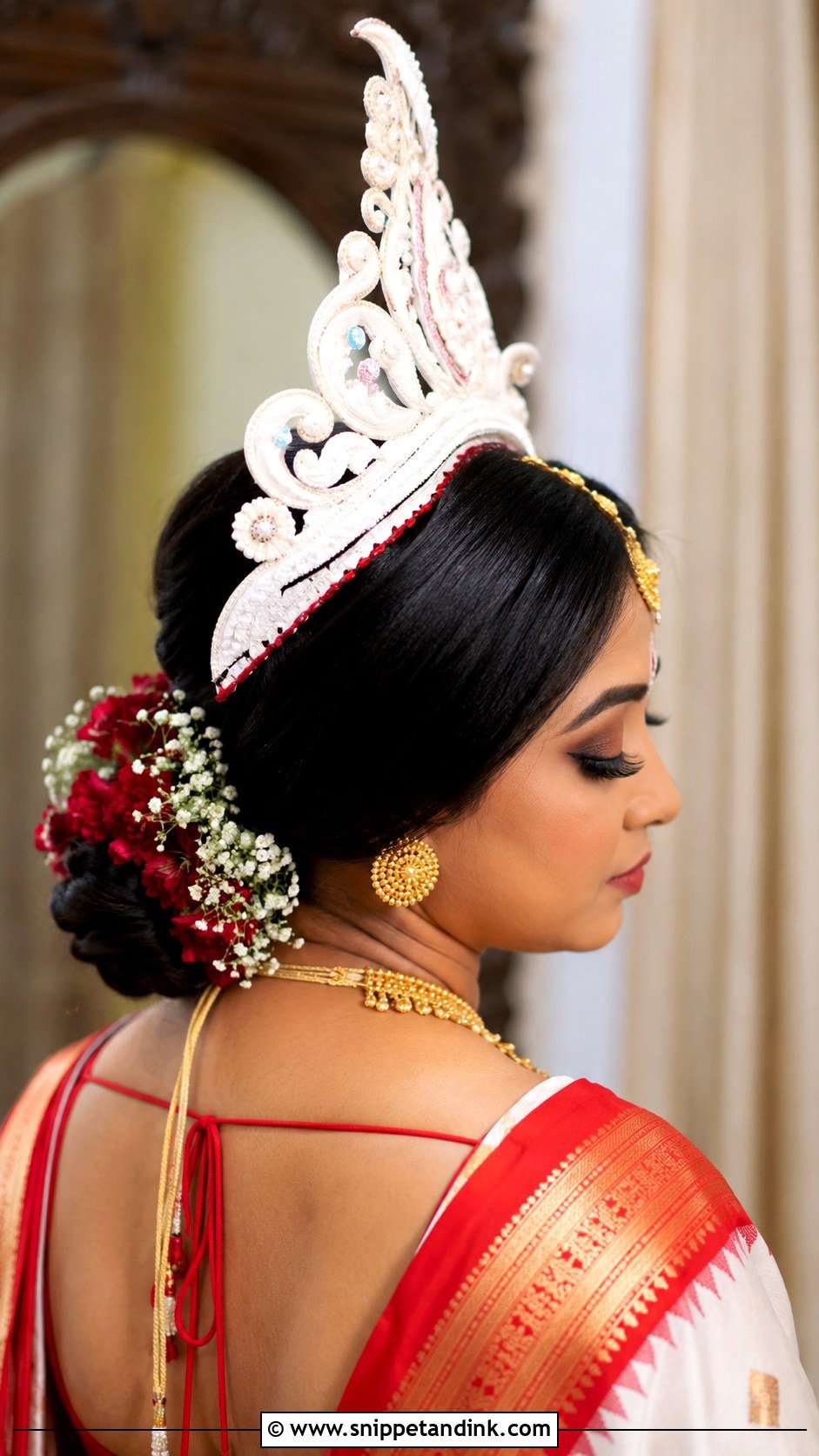 Bengali Bridal Bun With Mukut - Snippet and Ink - 25 Traditional Indian Weddings Bridal Hairstyles