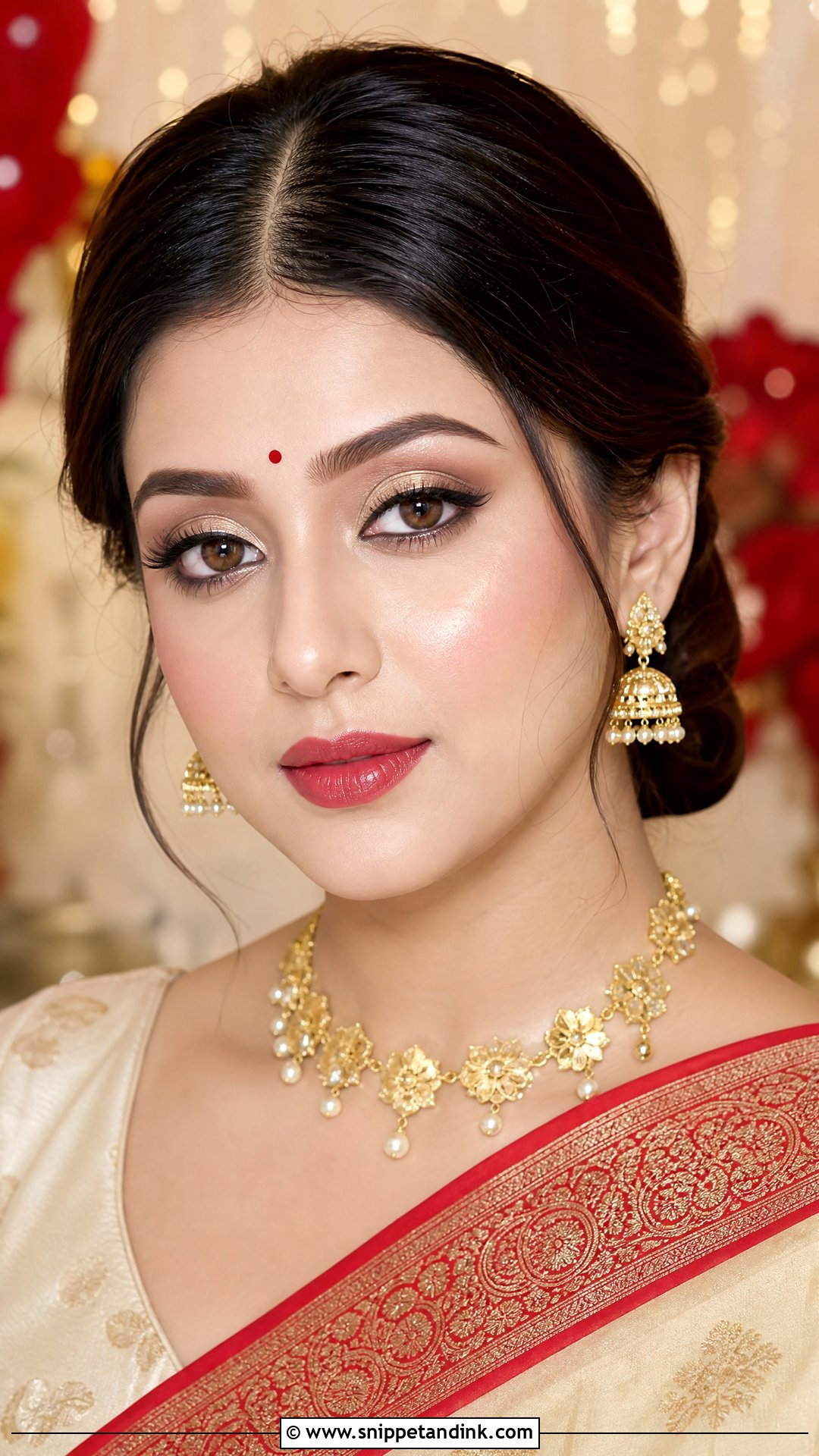 Bengali Bridal Champagne Eye Makeup - Snippet and Ink - 20 Bengali Bride Eye Makeup Ideas