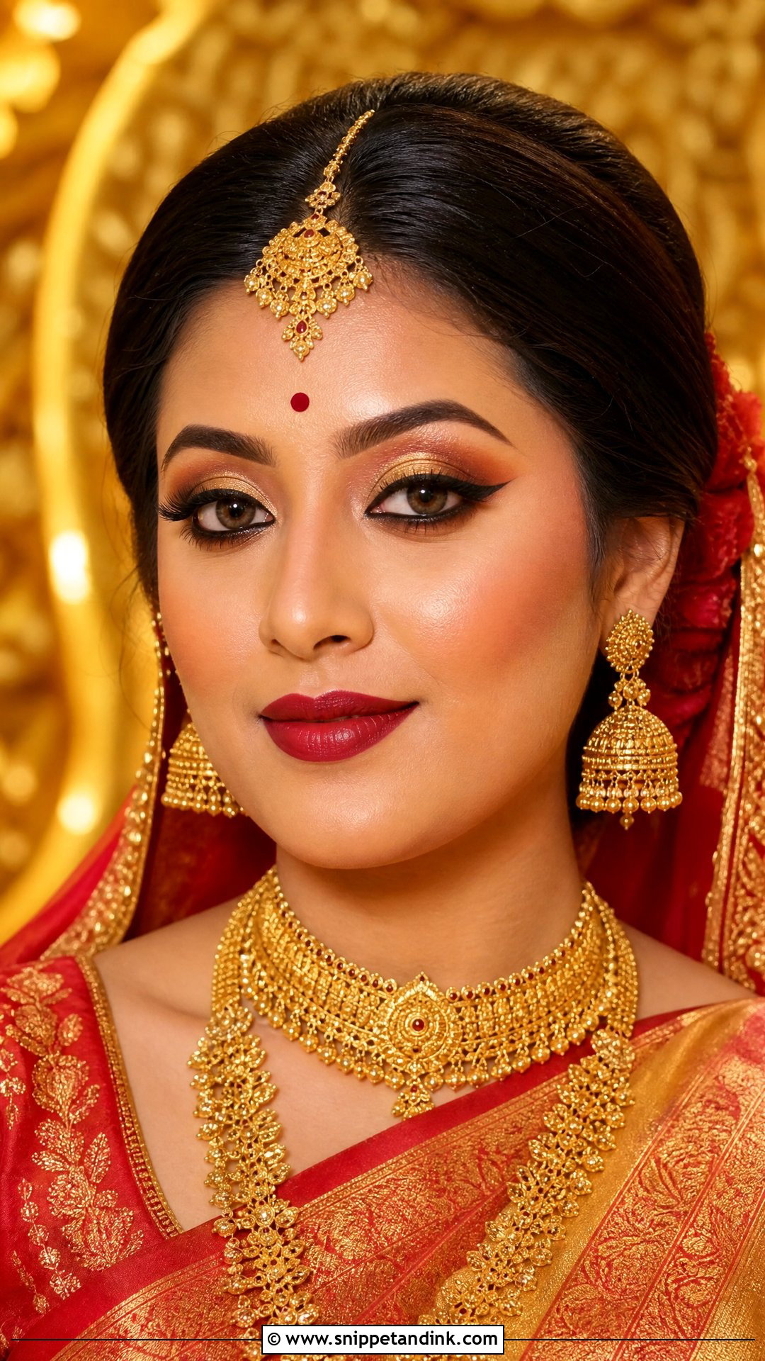 Bengali Bridal Gold Eye Makeup - Snippet and Ink - 20 Bengali Bride Eye Makeup Ideas