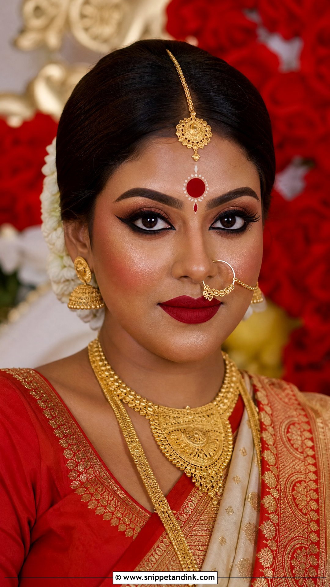 Bengali Bridal Makeup With Big Bindi - Snippet and Ink - 20 Bengali Bridal Makeup Ideas
