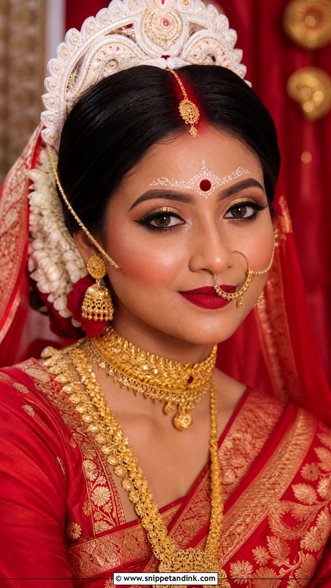 Bengali Bridal Makeup With Classic Red Saree - Snippet and Ink - 20 Simple Bengali Bridal Makeup Ideas