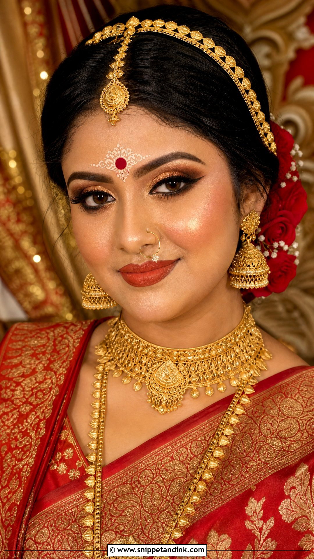 Bengali Bridal Makeup With Gold Eyeshadow - Snippet and Ink - 20 Bengali Bridal Makeup Ideas