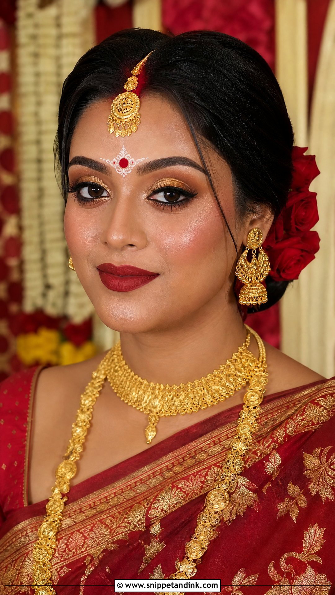Bengali Bridal Makeup With Gold Eyeshadow - Snippet and Ink - 20 Simple Bengali Bridal Makeup Ideas
