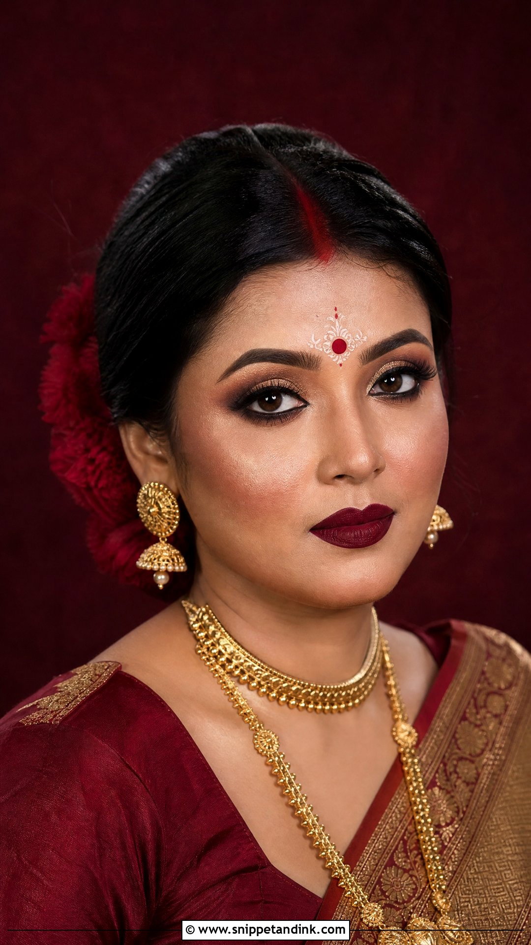 Bengali Bridal Makeup With Maroon Lip - Snippet and Ink - 20 Bengali Bridal Wedding Makeup Ideas