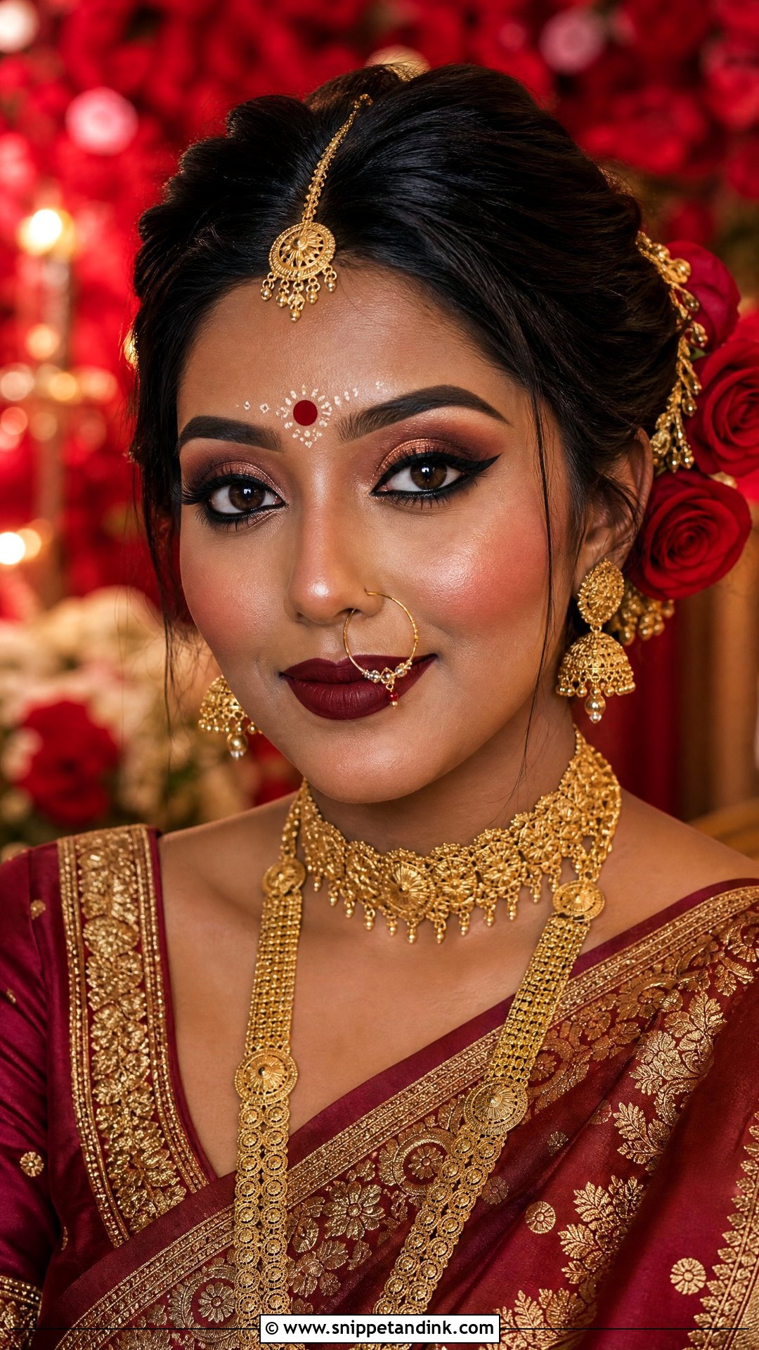 Bengali Bridal Makeup With Maroon Lip - Snippet and Ink - 20 Bengali Bridal Makeup Ideas