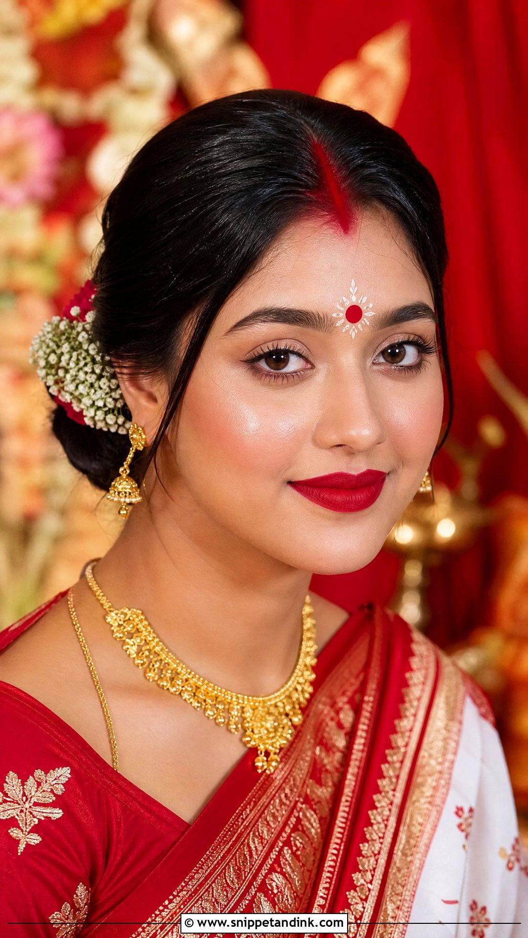 Bengali Bridal Makeup With Minimal Eye Makeup - Snippet and Ink - 20 Simple Bengali Bridal Makeup Ideas