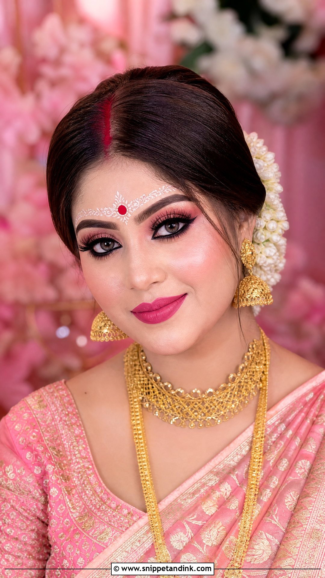 Bengali Bridal Makeup With Pink Lip - Snippet and Ink - 20 Simple Bengali Bridal Makeup Ideas