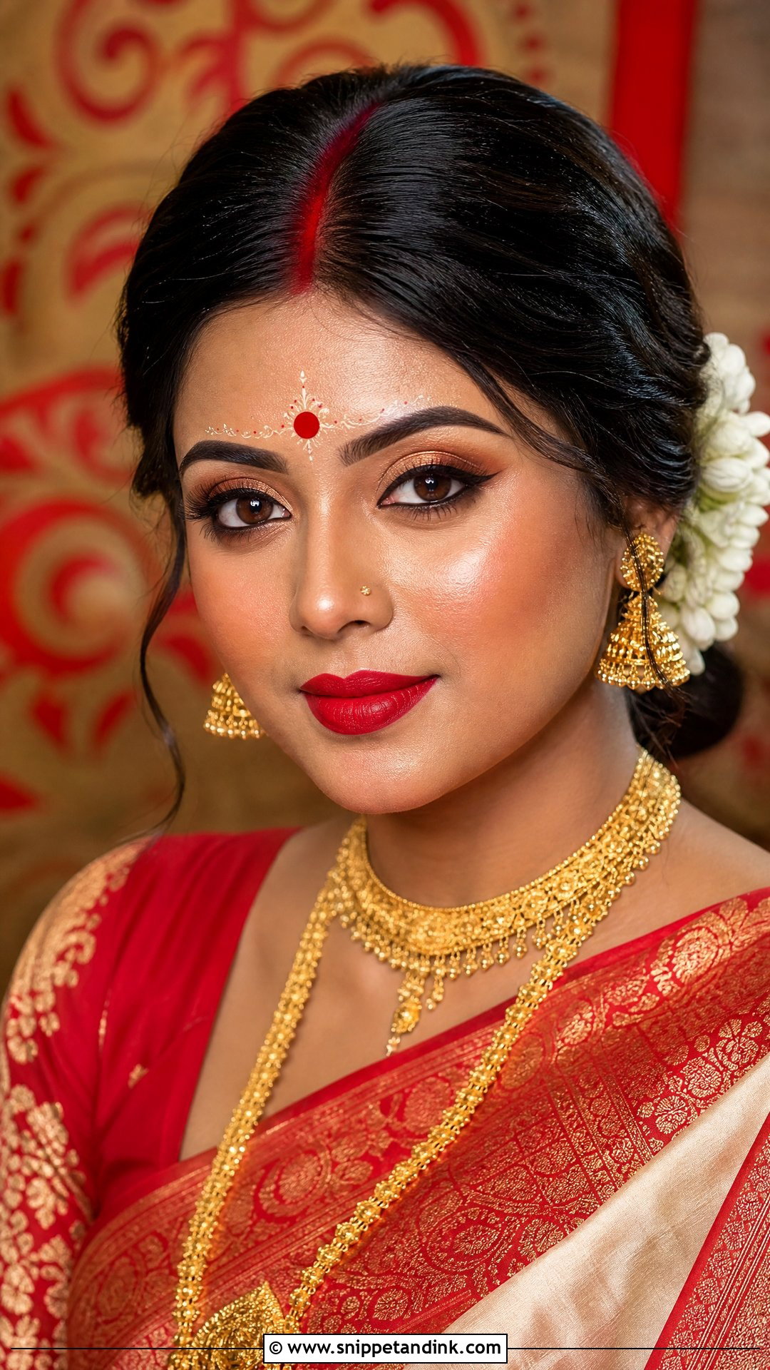 Bengali Bridal Makeup With Red Bindi - Snippet and Ink - 20 Simple Bengali Bridal Makeup Ideas