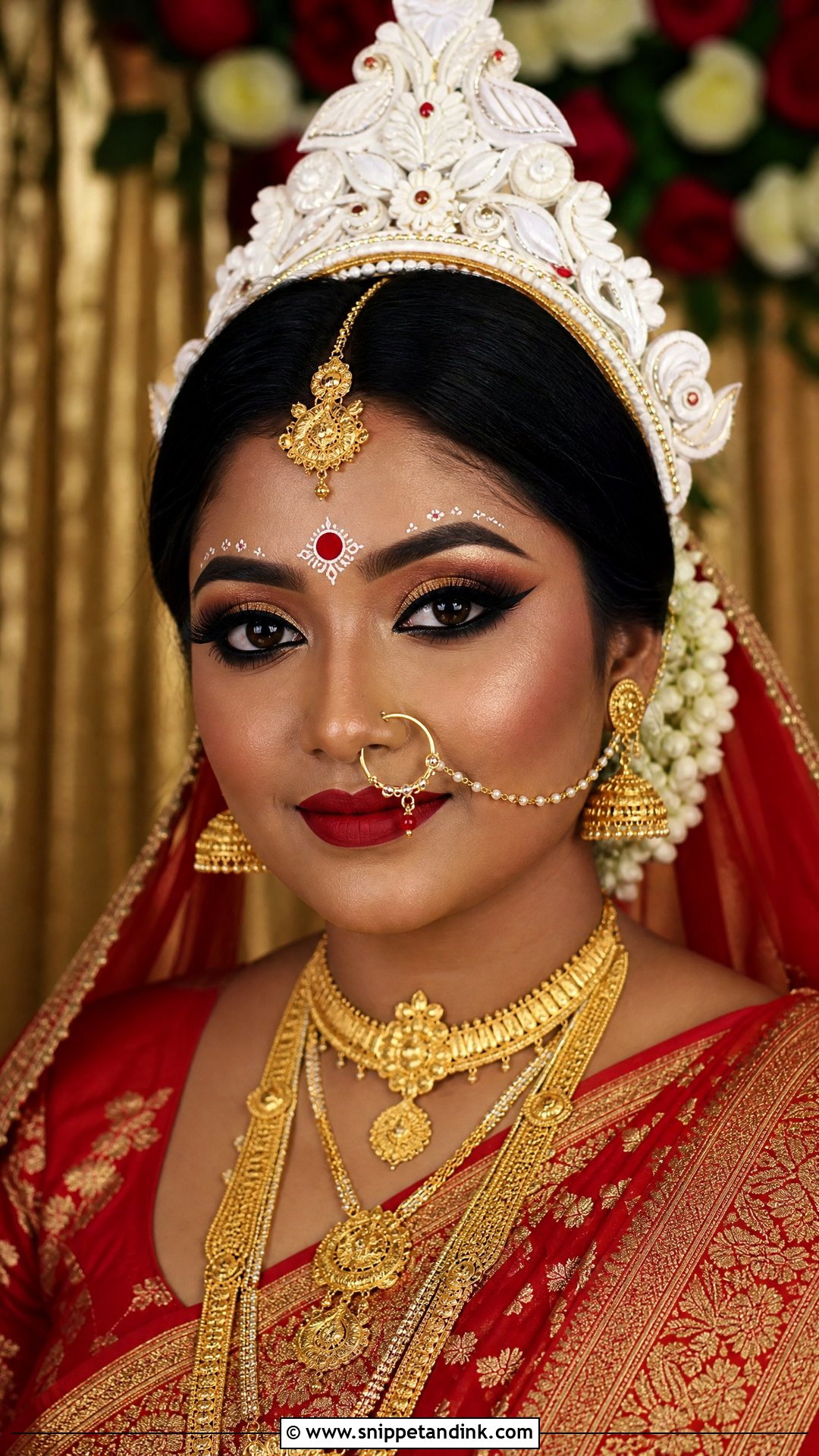 Bengali Bridal Makeup With Red Lip - Snippet and Ink - 20 Bengali Bridal Makeup Ideas