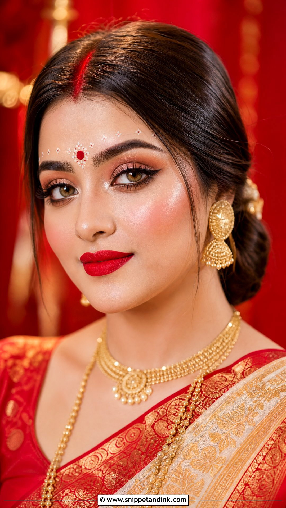 Bengali Bridal Makeup With Red Lip - Snippet and Ink - 20 Bengali Bridal Wedding Makeup Ideas
