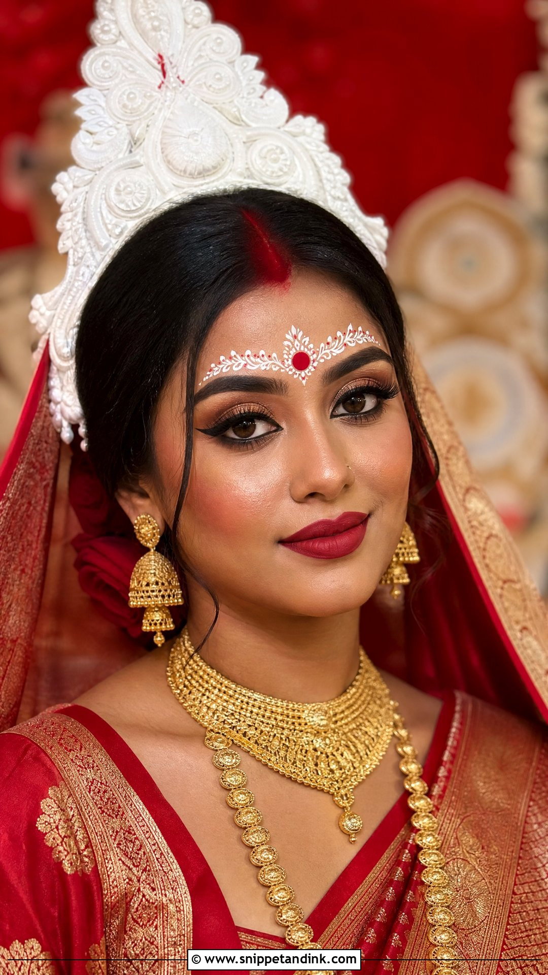 Bengali Bridal Makeup With White Mukut - Snippet and Ink - 20 Simple Bengali Bridal Makeup Ideas