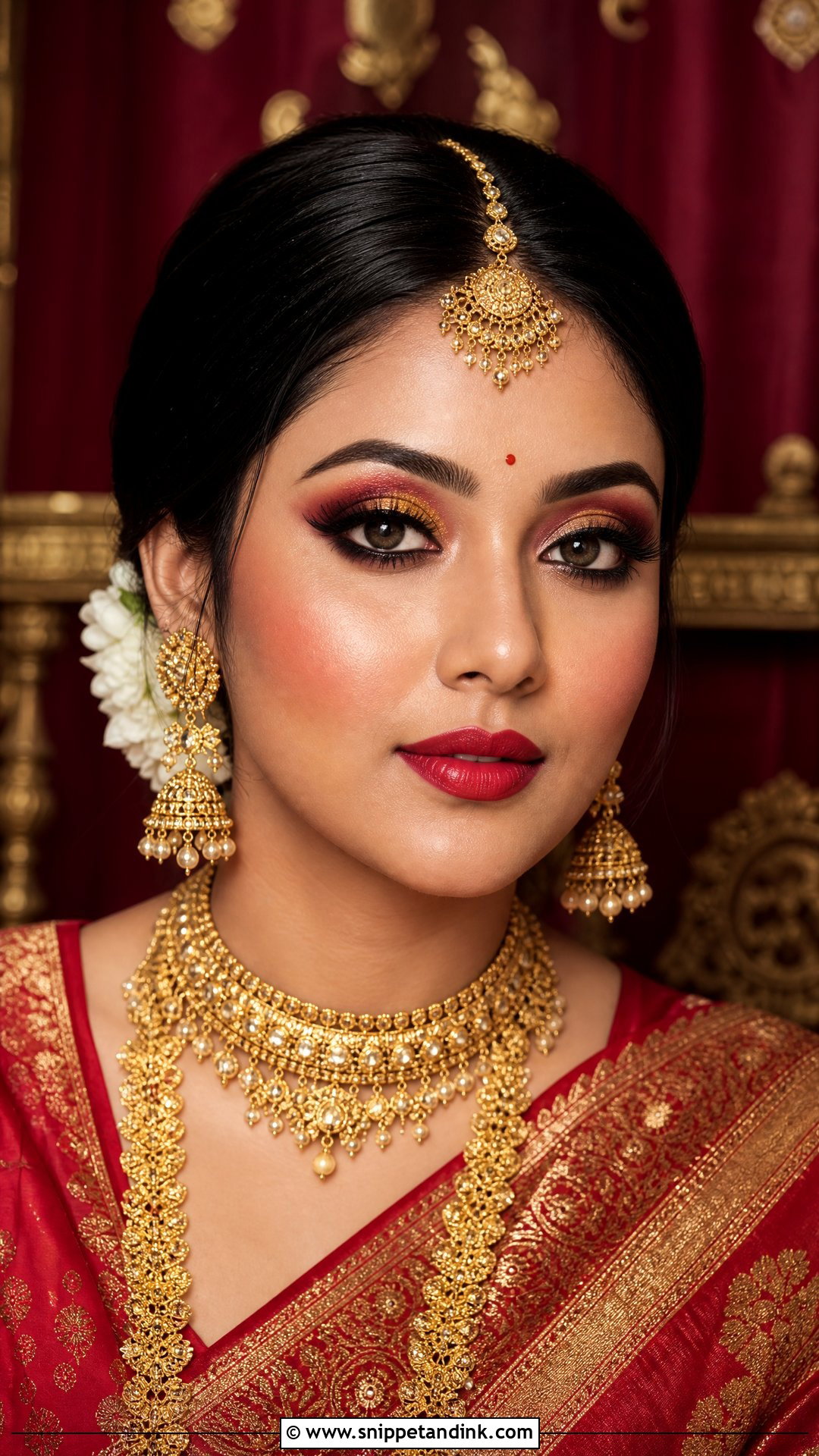 Bengali Bridal Red And Gold Eye Makeup - Snippet and Ink - 20 Bengali Bride Eye Makeup Ideas