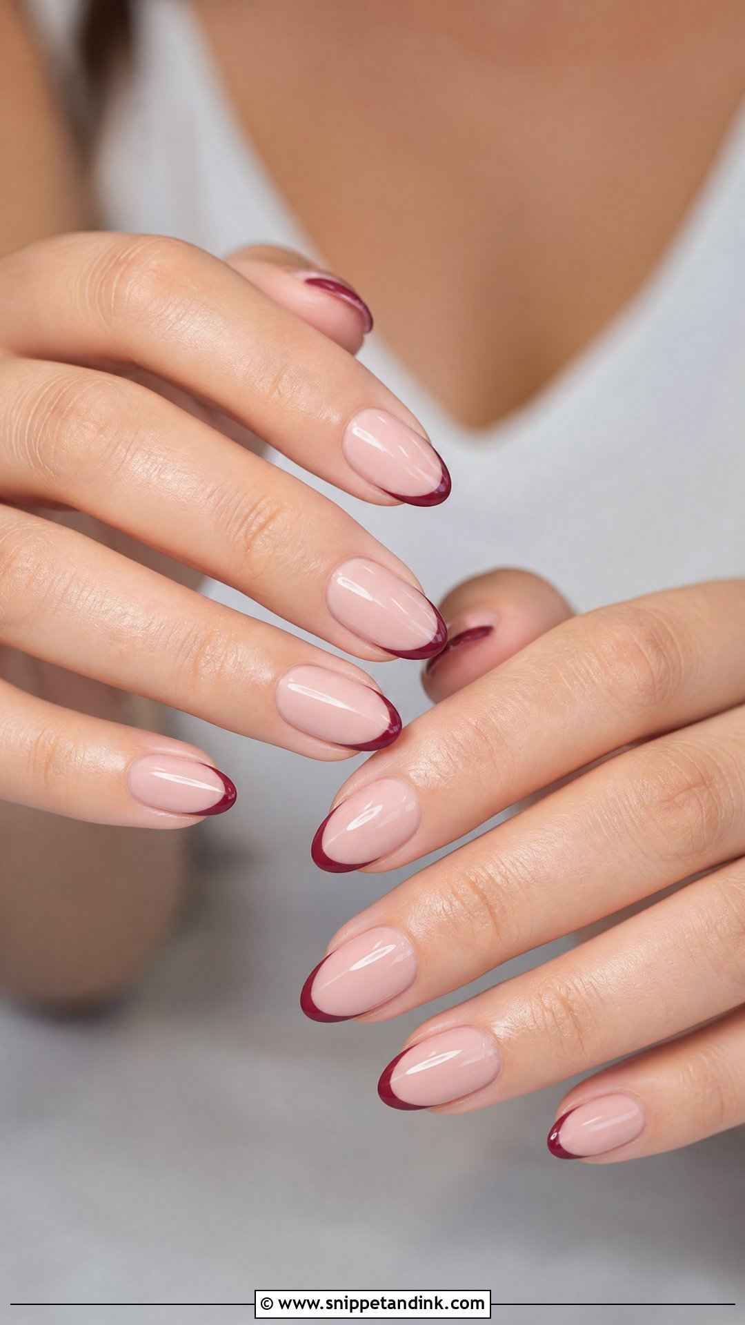 Berry French Tip Bridesmaid Nails - Snippet and Ink - 25 Fall Bridesmaid Wedding Nails