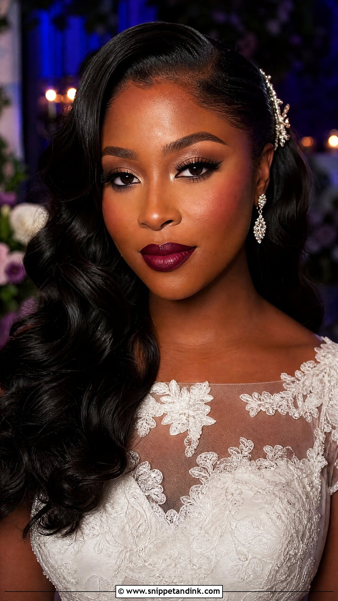 Berry Lip Black Bride Makeup - Snippet and Ink - 20 Black Wedding Makeup Ideas