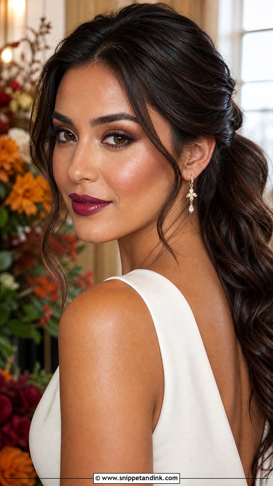 Berry Lip Brunette Bridal Makeup - Snippet and Ink - 20 Brunette Bridal Make Up Ideas