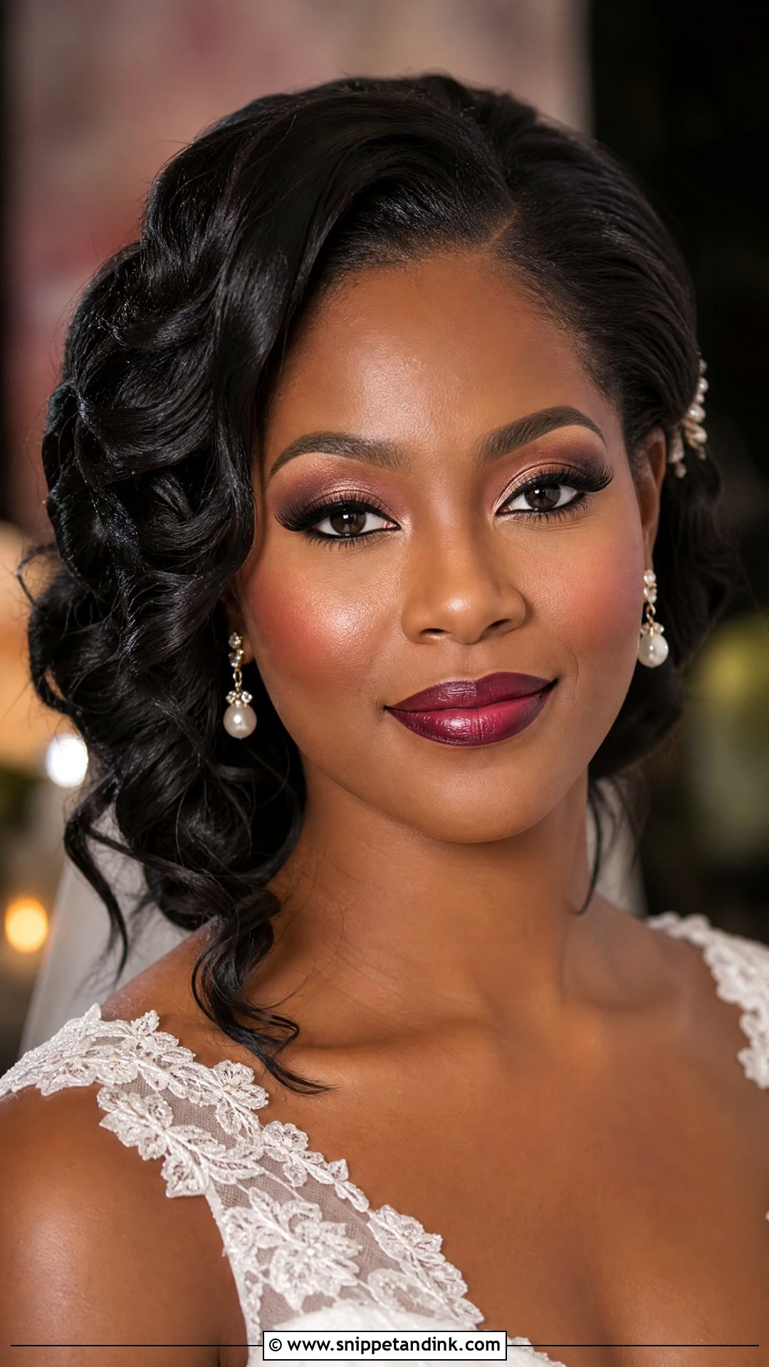 Berry Lip Wedding Makeup For Black Women - Snippet and Ink - 20 Black Woman Wedding Makeup Ideas