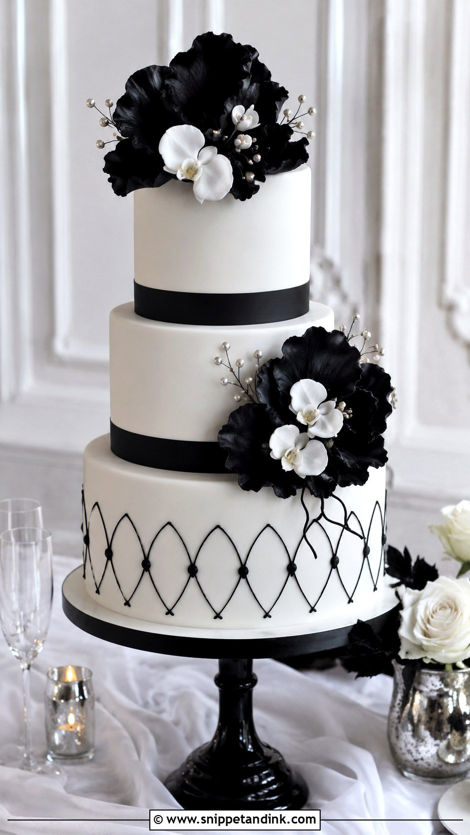 Bespoke Black And White Wedding Cake - Snippet and Ink - 35 Bespoke Wedding Cake Ideas